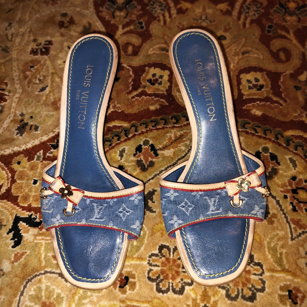 Louis Vuitton Blue Floral Sandals with Denim Finish